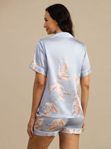 [Ljusblå] SilkSilky-SE Short Sleeve Lapel Collar Dam Pyjama 002