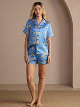 [Blå Fisk] SilkSilky-SE Short Sleeve Lapel Collar Dam Pyjama 005