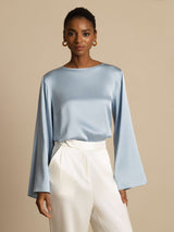 [Gråblå] SilkSilky-SE Long Sleeve Boat Neck Blus 006