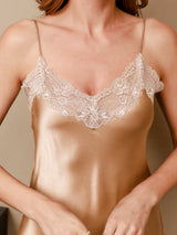 [Champagne] SilkSilky-SE 3/4 Sleeve V Neck Dam Nattlinne&Morgonrock Set 007