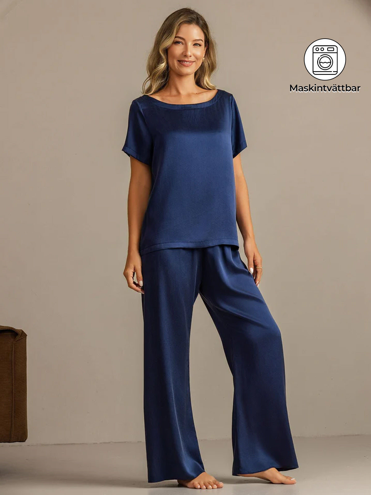 [Mörkblå] SilkSilky-SE 19Momme Silke Womens Pajamas 001