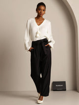 [Svart] SilkSilky-SE 32Momme Silk-Wool Blend Womens Pants 003