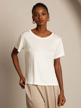 [Vit] SilkSilky-SE Kort Ärm Rund Halsringning Dam T-Shirt 003