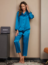 [Kungsblått] SilkSilky-SE Long Sleeve Lapel Collar Dam Pyjama 003