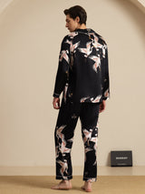[Svart] SilkSilky-SE Long Sleeve Lapel Collar Herr Pyjama 002