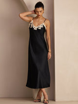 [Svart] SilkSilky-SE Spaghetti Strap V Neck Klänning 006