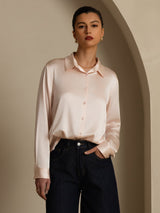 [Ljusrosa] SilkSilky-SE Long Sleeve Lapel Collar Damskjorta 007