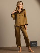[Brun] SilkSilky-SE Long Sleeve Lapel Collar Dam Pyjama 004