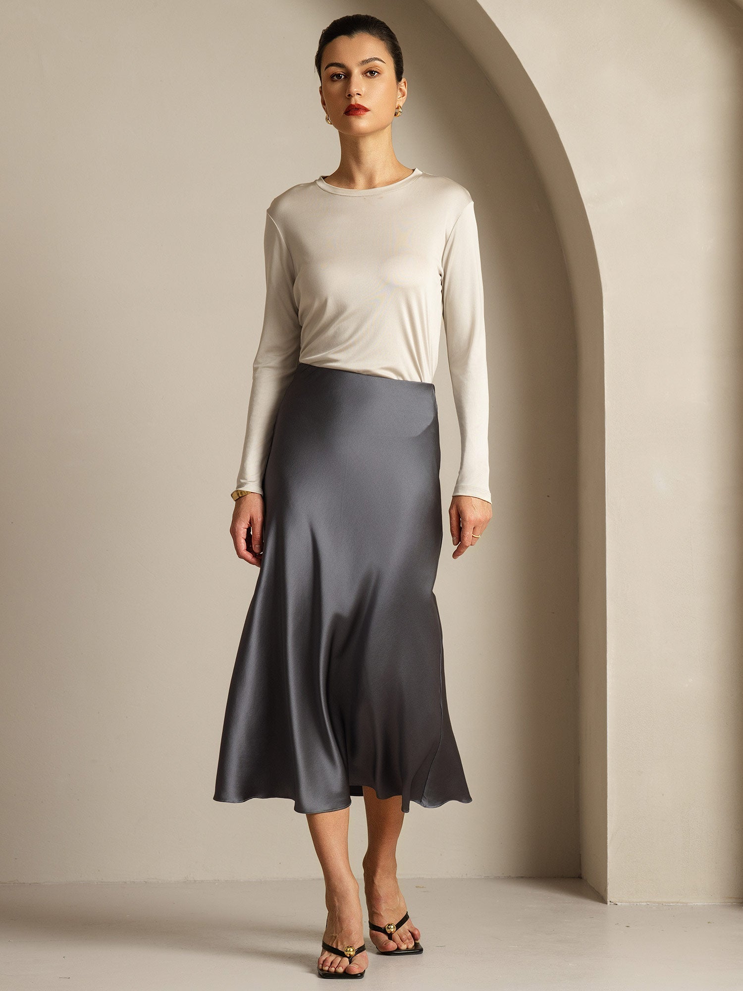 [Grå] SilkSilky-SE Rent Silke Womens T-Shirt 015,