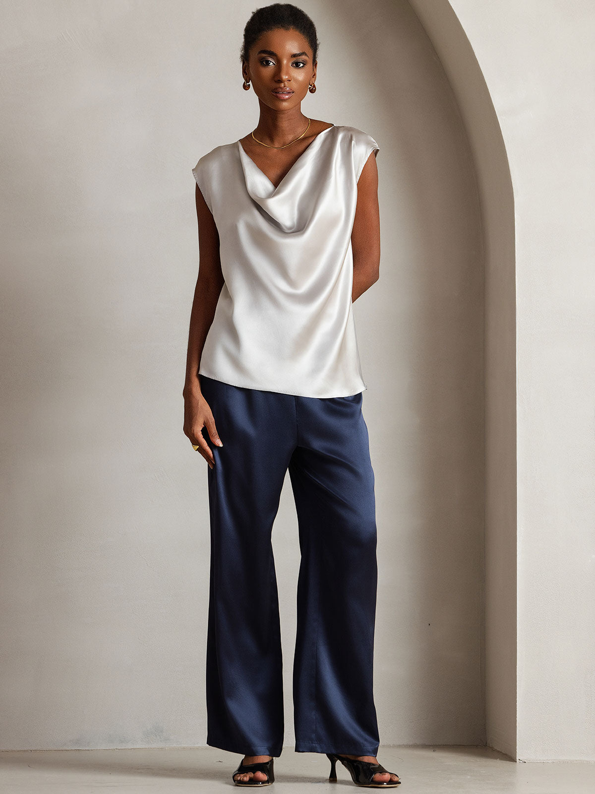 [Ljusgrå] SilkSilky-SE 19Momme Silke Womens T-Shirt 001