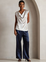 [Ljusgrå] SilkSilky-SE Cap Sleeve Cowl Neck Dam T-Shirt 001