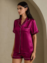[Fuchsia] SilkSilky-SE Short Sleeve Lapel Collar Dam Pyjama 007