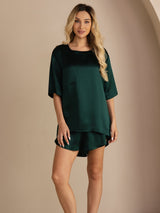[Mörkgrön] SilkSilky-SE Short Sleeve Round Neck Dam Pyjama 003