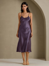 [Lila Grå] SilkSilky-SE Spaghetti Strap V Neck Klänning 001