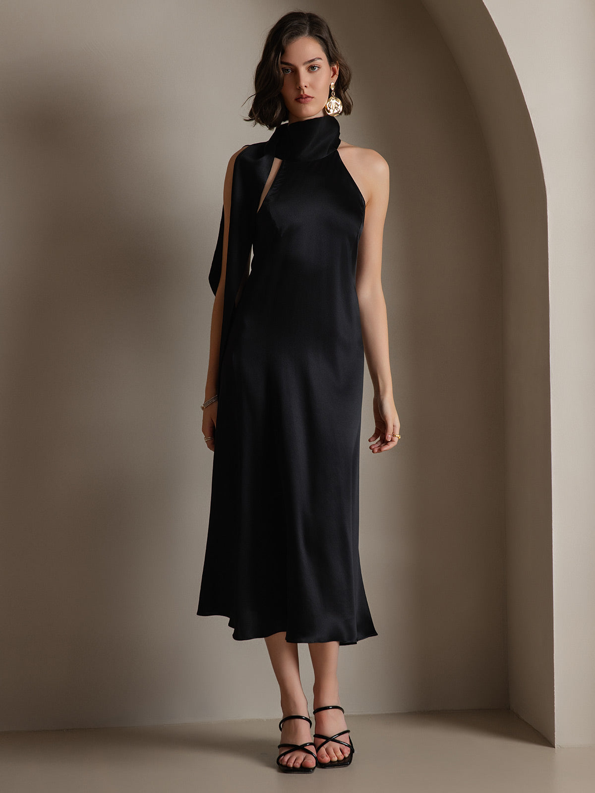 [Svart] SilkSilky-SE 19Momme Silke Dress 005