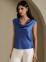 [Äkta Petrol] SilkSilky-SE Cap Sleeve Cowl Neck Dam T-Shirt 001