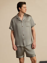 [Grågrön] SilkSilky-SE Short Sleeve Lapel Collar Herr Pyjama 001