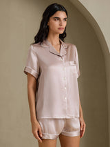[Skugggrå] SilkSilky-SE Short Sleeve Lapel Collar Dam Pyjama 007