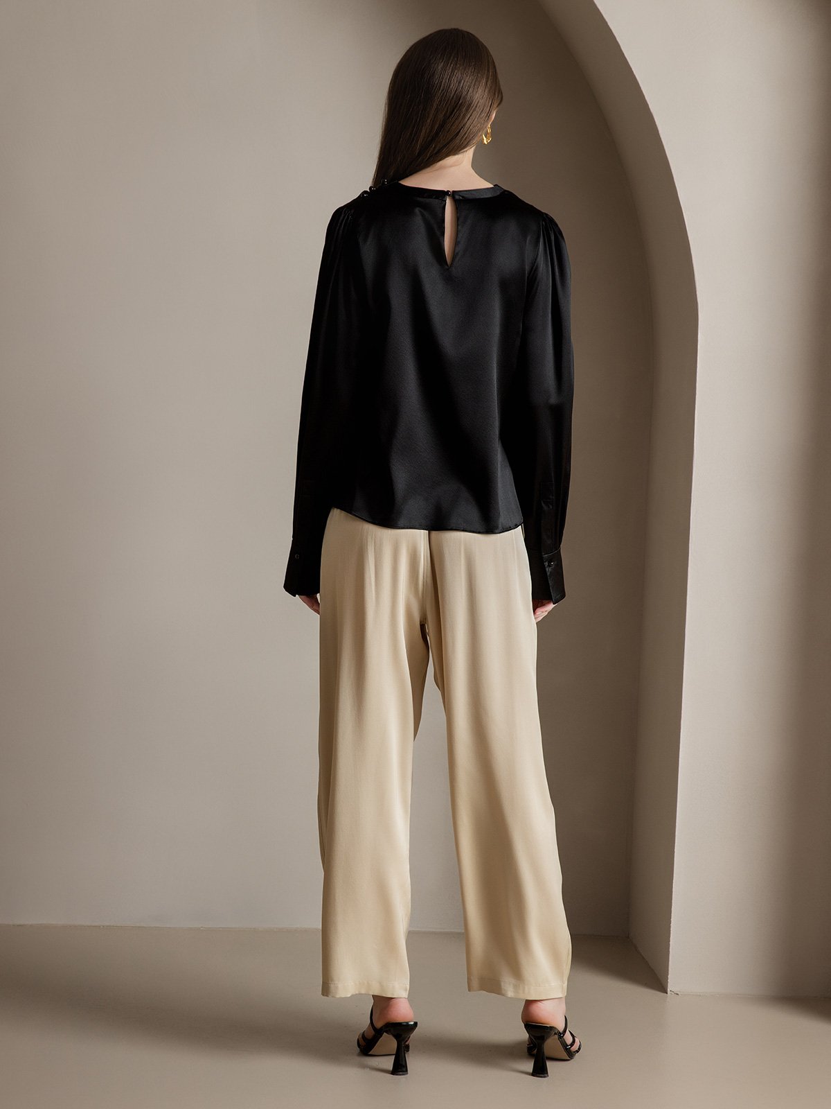 [Svart] SilkSilky-SE 19Momme Silke Womens Shirt 002