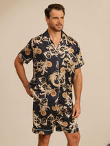 [Svart Drake] SilkSilky-SE Short Sleeve Notchkrage Herr Pyjama 001
