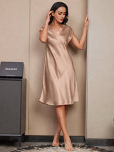 [Toscana] SilkSilky-SE Cap Sleeve V Neck Klänning 005