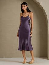 [Lila Grå] SilkSilky-SE Spaghetti Strap V Neck Klänning 007
