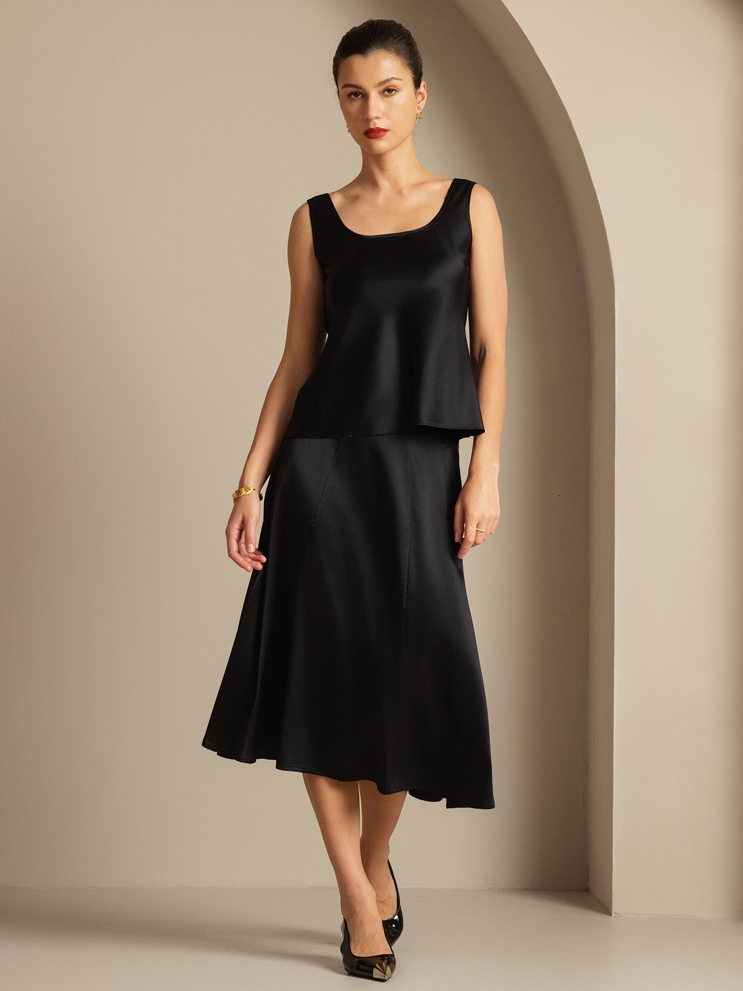 [Svart] SilkSilky-SE 19Momme Silke Camisoles 003,