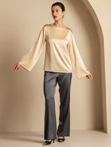 [Champagne] SilkSilky-SE Long Sleeve Boat Neck Blus 008
