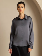 [Mörkgrå] SilkSilky-SE Long Sleeve Lapel Collar Damskjorta 003
