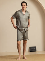 [Grågrön] SilkSilky-SE Short Sleeve Lapel Collar Herr Pyjama 004