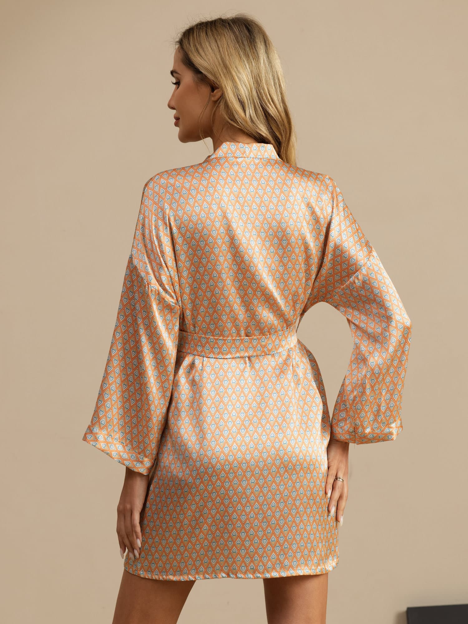 [Gul Hjärta Geo] SilkSilky-SE Lång Ärm Dam Morgonrock 002