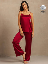 [Vin] SilkSilky-SE 19Momme Spaghetti Rem Djup Rund Halsringning Camisole Set 001