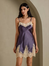 [Lila Grå] SilkSilky-SE 3/4 Sleeve V Neck Dam Nattlinne&Morgonrock Set 010