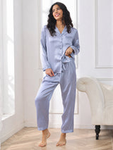 [Stålblå] SilkSilky-SE Long Sleeve Lapel Collar Dam Pyjama 004