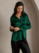 [Mörkgrön] SilkSilky-SE Long Sleeve Lapel Collar Damskjorta 004