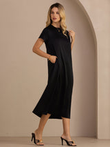[Svart] SilkSilky-SE Short Sleeve Round Neck Klänning 001