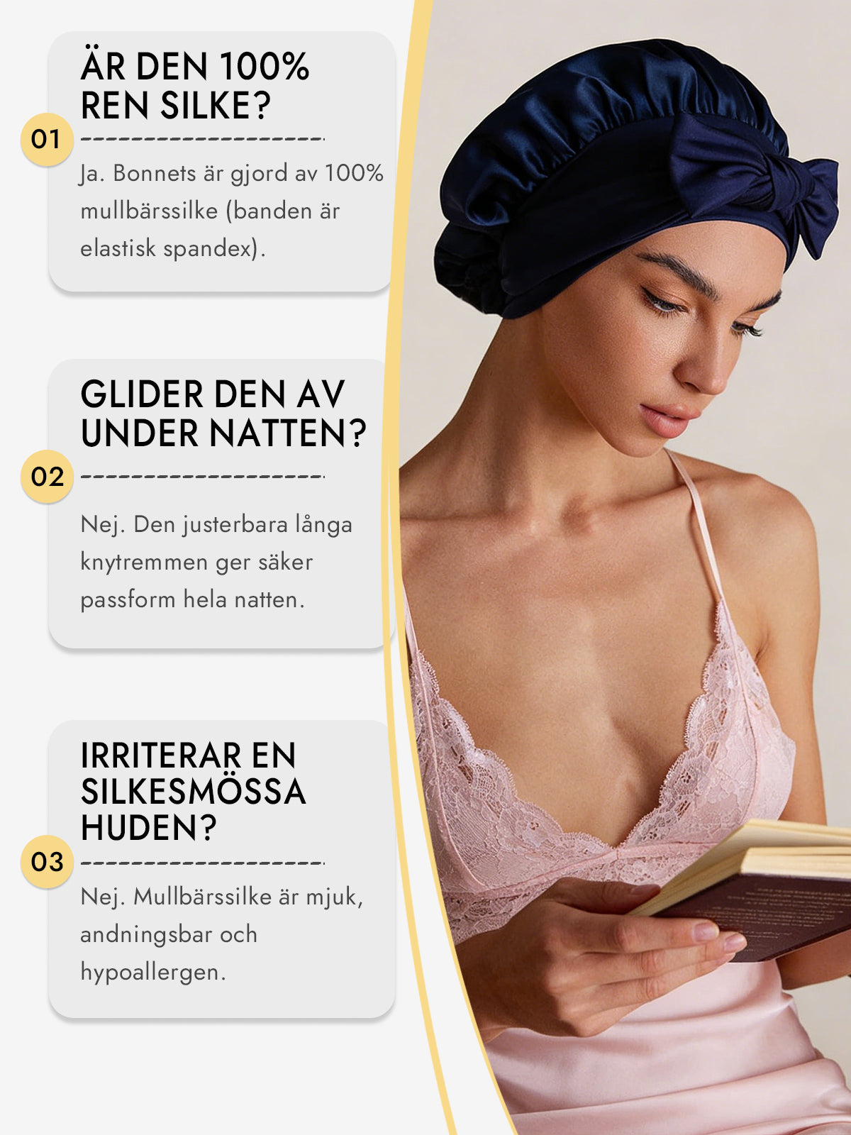 [Mörkblå] SilkSilky-SE Rent Silke Sleep Cap 006