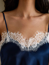 [Mörkblå] SilkSilky-SE Spaghetti Strap V Neck Cami Toppar 004