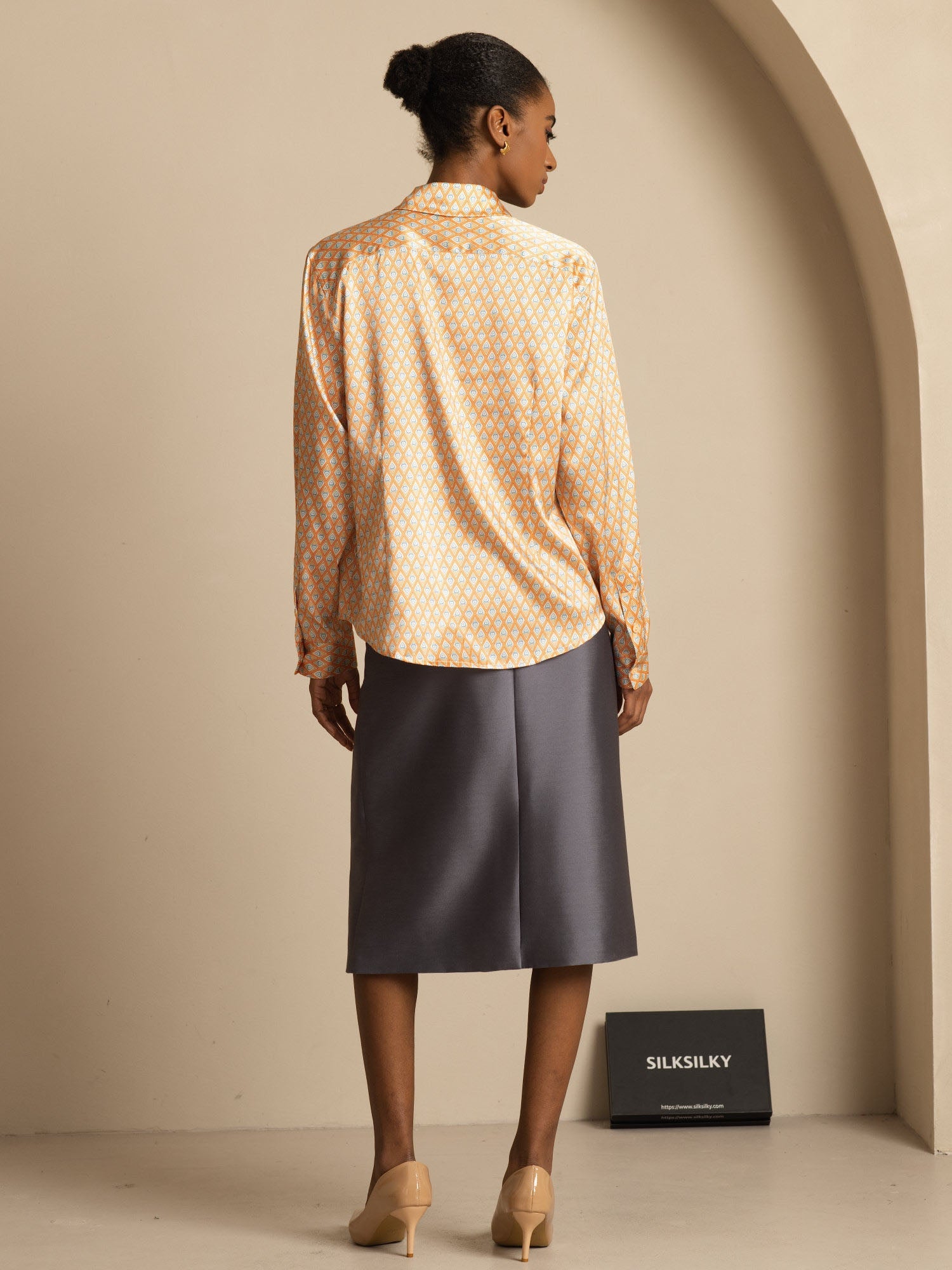 [Floral] SilkSilky-SE Silke Lång Ärm Krage Damskjorta 002