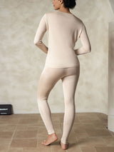 [Tan] SilkSilky-SE Long Sleeve Round Neck Dam Långkalsonger 002