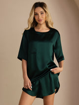 [Mörkgrön] SilkSilky-SE Short Sleeve Round Neck Dam Pyjama 004