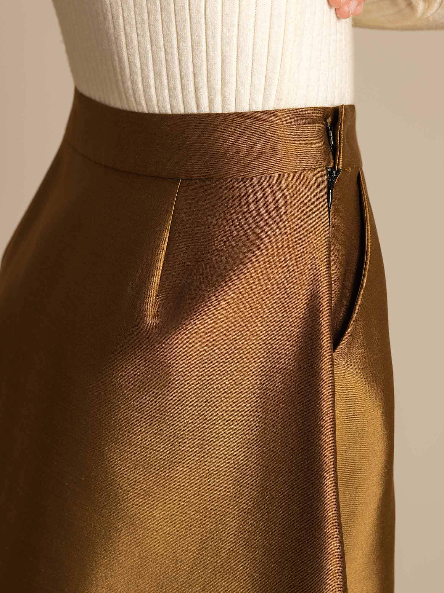 [Brons] SilkSilky-SE 32Momme Silk-Wool Blend Skirt 004,