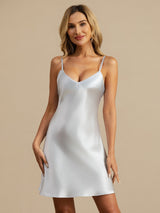 [Ljusblå] SilkSilky-SE Spaghetti Strap V Neck Nattlinne 001
