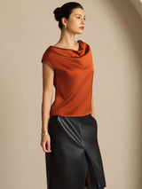 [Kola] SilkSilky-SE Cap Sleeve Cowl Neck Dam T-Shirt 006