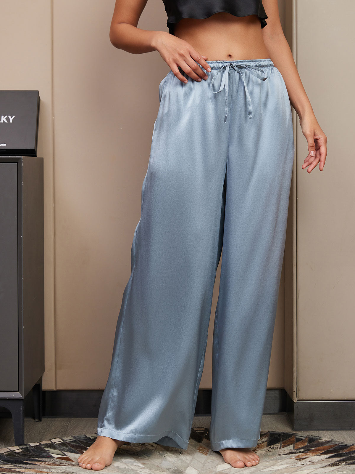 [Gråblå] SilkSilky-SE Rent Silke Womens Pants 003