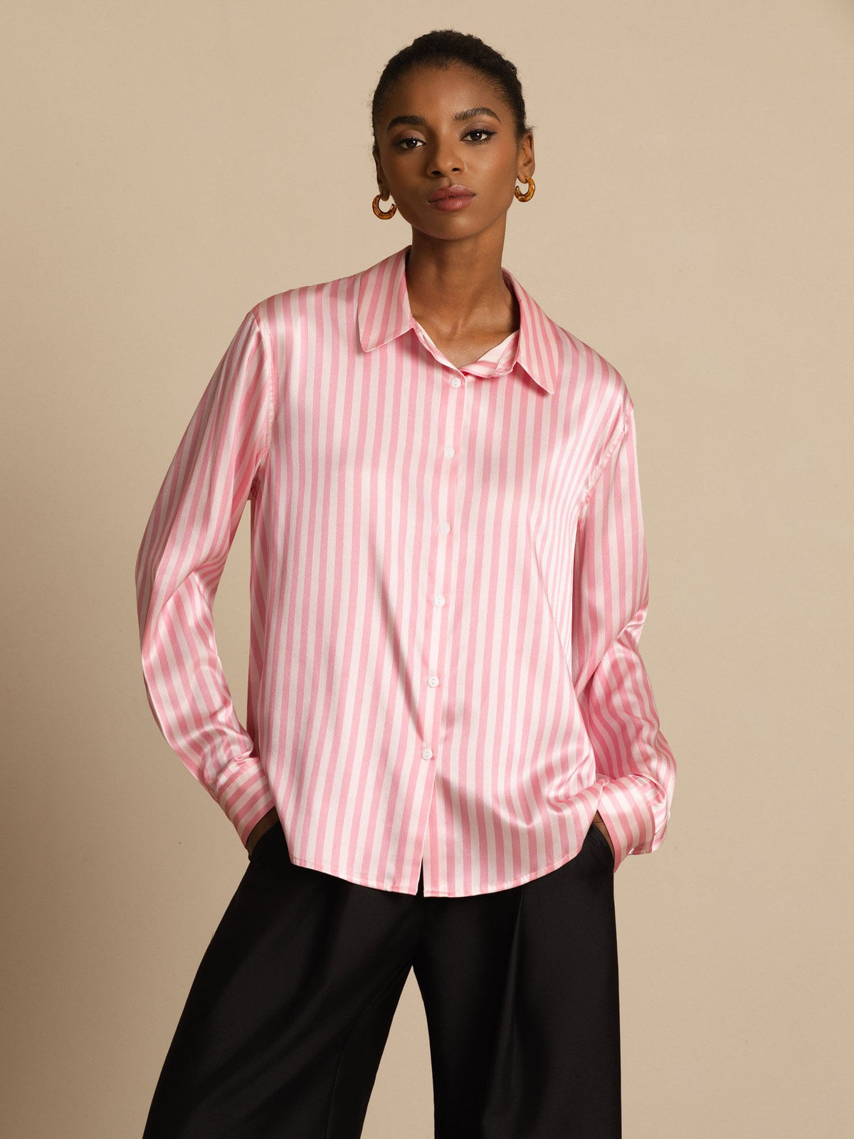 [Rosa Rand] SilkSilky-SE Long Sleeve Lapel Collar Damskjorta 001