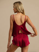 [Vin] SilkSilky-SE Spaghetti Rem Djup Rund Halsringning Camisole Set 002