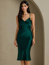 [Grön] SilkSilky-SE Spaghetti Strap V Neck Klänning 001