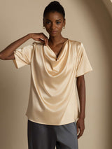 [Champagne] SilkSilky-SE Short Sleeve Cowl Neck Damblusar 005