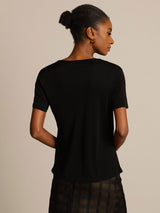 [Svart] SilkSilky-SE Kort Ärm Rund Halsringning Dam T-Shirt 002